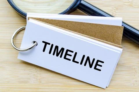 Timeline text on notepad denoting deadlines or time related matters 스톡 사진