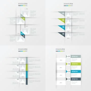 Timeline vector design 4 item Green, blue, gray color Illustrazione stock