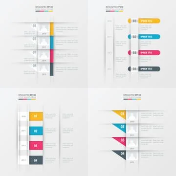 Timeline vector design 4 item yellow, blue, pink color Stock Illustration
