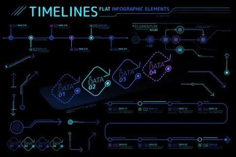 Timelines Flat Infographic Elements Collection Illustrazione stock