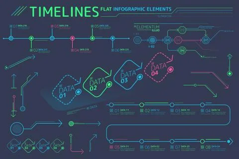 Timelines Flat Infographic Elements 库存插图