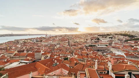 Timelpase day, sunset and night of lisbon Stock Footage 215147260