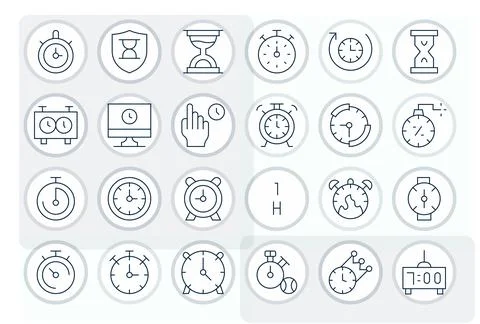 Timer 128x128 Vector Icon Pack with 24 Thin Line Editable Elements Stock Illustration