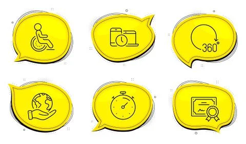 Timer, 360 degrees and Time management icons set. Disability sign. Vector Stock Illustration