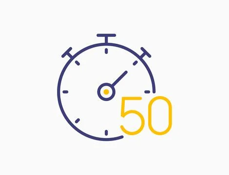 Timer 50 minutes line icon clock. Countdown stopwatch vector digital sport time Stock Illustration