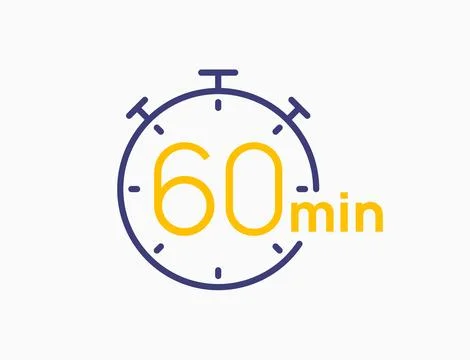 Timer 60 minutes line icon clock. Countdown stopwatch vector digital sport time Stock Illustration