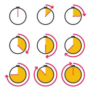 Timer and countdown progress icon set Stock Illustration