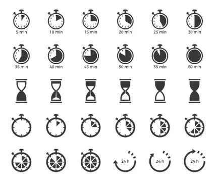 Timer and sand clock icon for use as cooking instruction solid or glyph style Stock Illustration