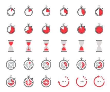 Timer and sand clock icon for use as cooking instruction flat design Stock Illustration