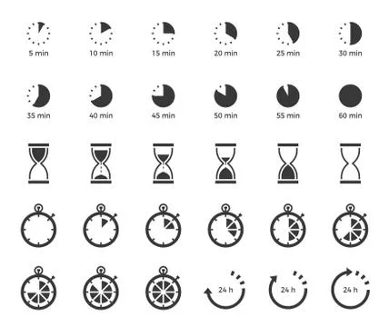Timer and sand clock icon for use as cooking instruction solid or glyph style Stock Illustration