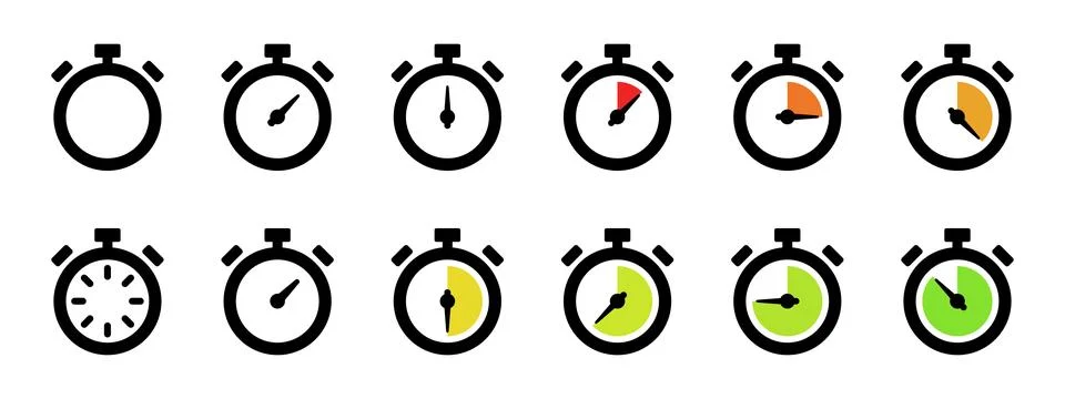 Timer and stopwatch countdown icon set. Cooking or sport clock symbol. Stop.. Stockillustratie