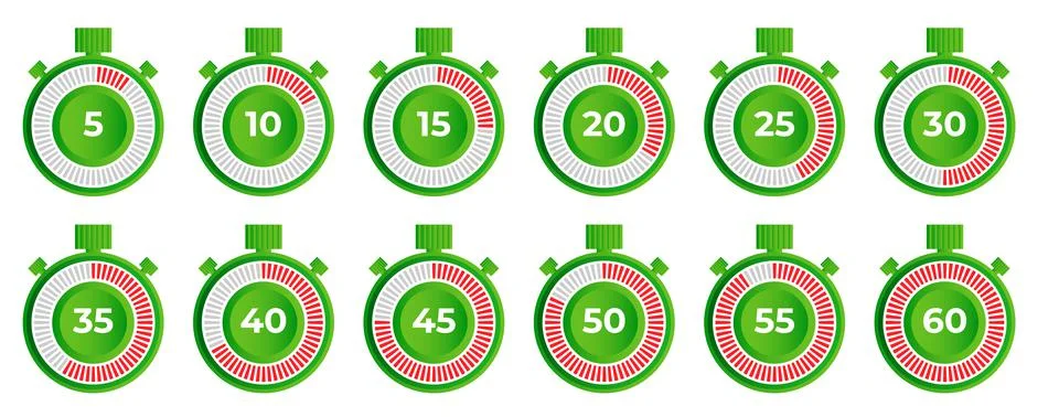 Timer and stopwatch icon set showing time Stock Illustration