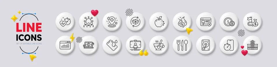 Timer app, Smartphone waterproof and Squad line icons. For web app, printing Stock Illustration