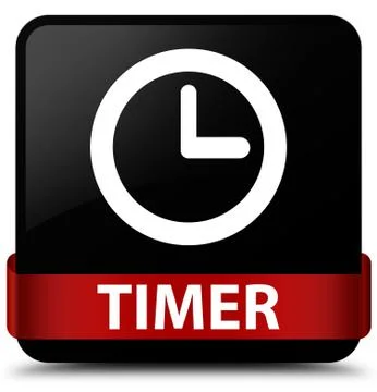 Timer black square button red ribbon in middle Illustrazione stock