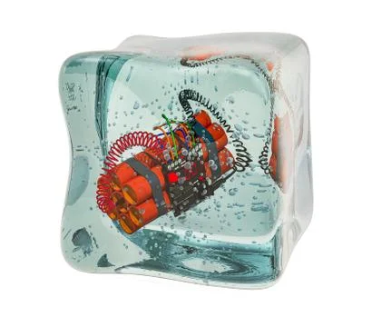 Timer bomb frozen in ice cube, 3D rendering Stock Illustration
