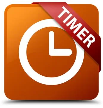 Timer brown square button red ribbon in corner Foto stock