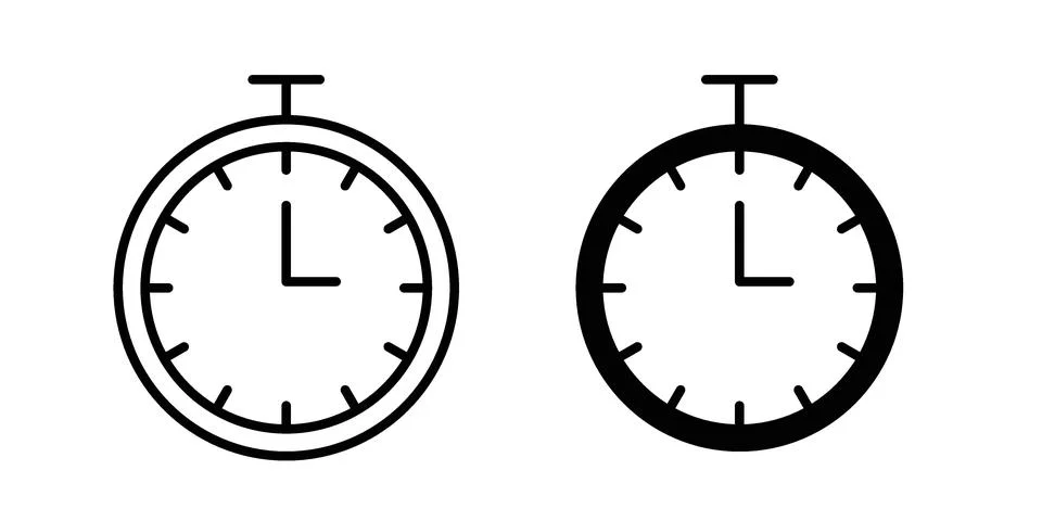 Timer clock icon pack with silhouette and stroke web icons Stock Illustration