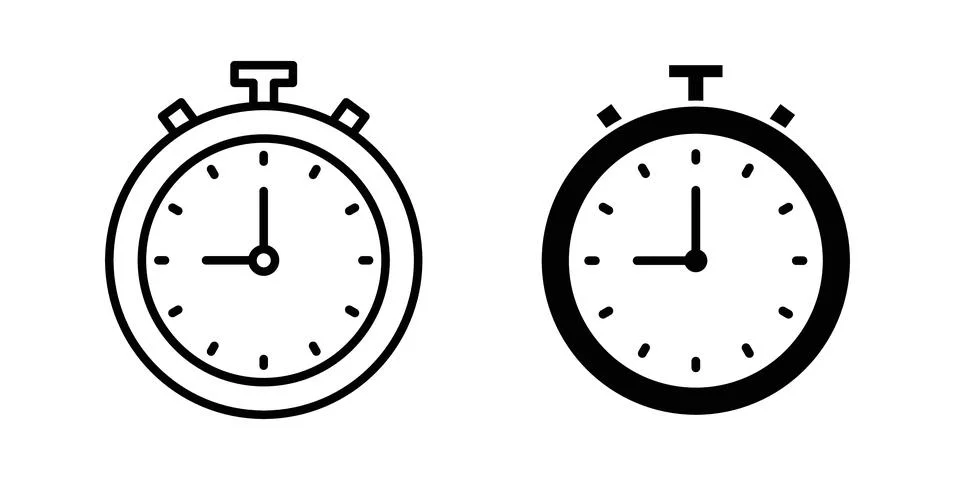 Timer clock icon symbol. Flat and Stroke Vector illustration Stock Illustration