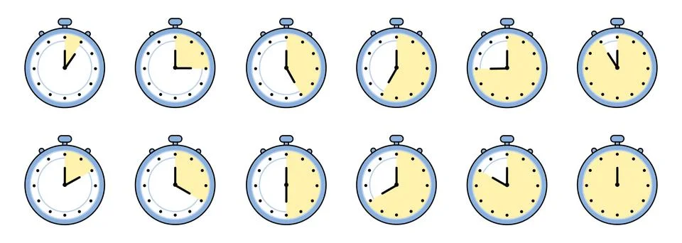Timer, clock, stopwatch isolated set icons. Label cooking time. Vector Stock Illustration