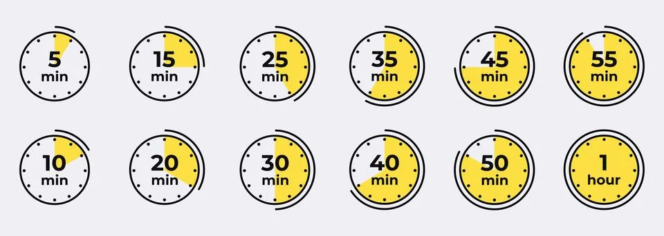 Timer, clock, stopwatch isolated set icons. Countdown timer symbol icon set Illustrazione stock