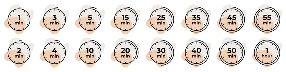 Timer, clock, stopwatch isolated set icons. Countdown timer symbol icon set Stock Illustration