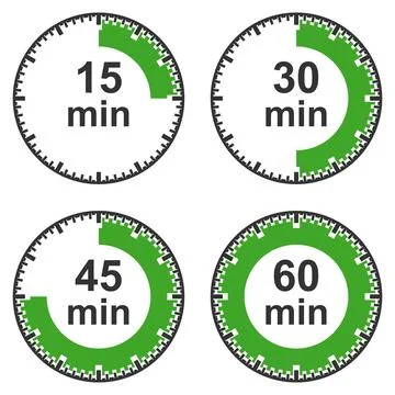 Timer clock vector set fifteen thirty forty five sixty minutes countdown 스톡 일러스트