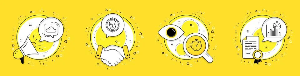 Timer, Cloud communication and Face detect icons set. Report timer sign. Vector 스톡 일러스트