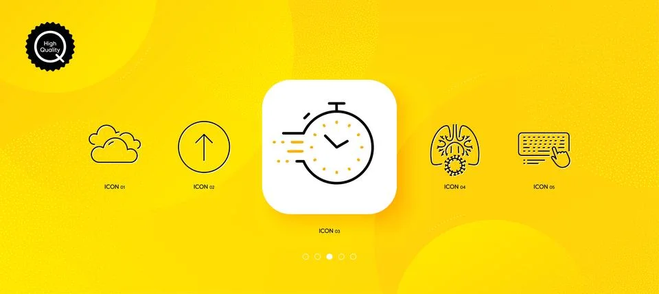 Timer, Coronavirus lungs and Cloudy weather minimal line icons. For web Illustrazione stock