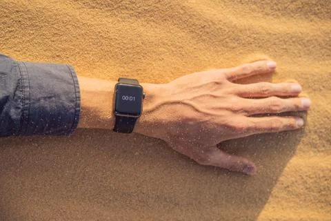 A timer with a countdown to climate change. Desert timer. Global warming concept Stock Photos