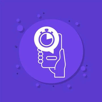 Timer, countdown icon with a phone in hand Illustrazione stock