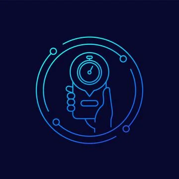 Timer, countdown line icon with phone in hand イラスト素材