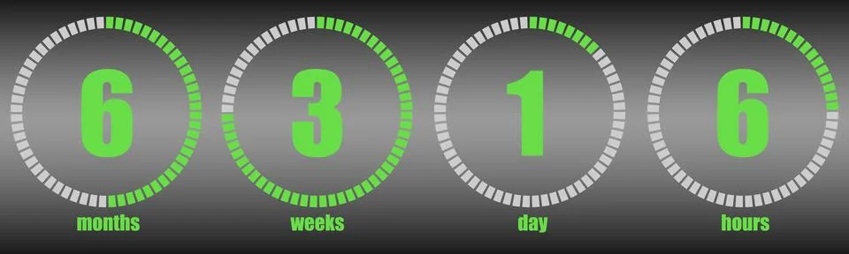 Timer, countdown. Month, week, day, hour. Stock Illustration