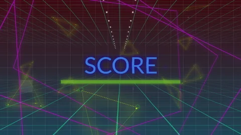 Timer counting two seconds on grid floor, neon green bar sliding in, blue SCORE Stock Footage 311474942