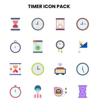 Timer Flat Design Icons Pack Stock Illustration