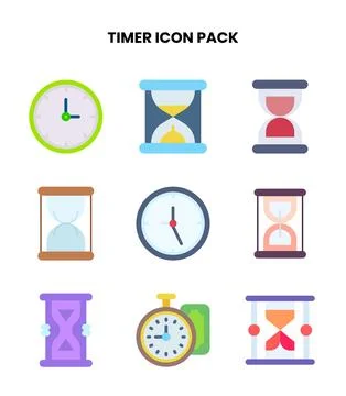 Timer Flat Vector Icons Pack Stock Illustration