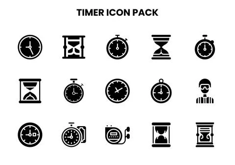 Timer Glyph Bundle Icons Pack Stock Illustration