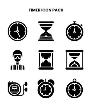 Timer Glyph Collection Icons Pack 스톡 일러스트