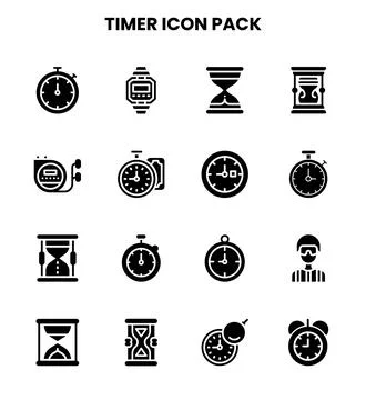 Timer Glyph Graphics Icons Pack Stock Illustration
