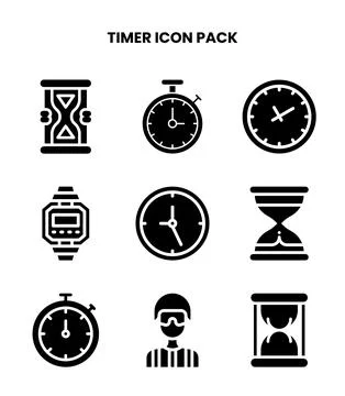 Timer Glyph Icons Pack Stock Illustration