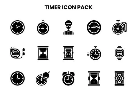 Timer Glyph SVG Icons Pack 스톡 일러스트