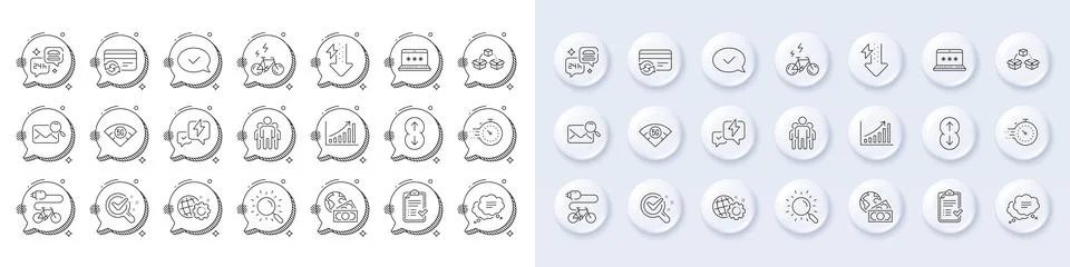 Timer, Graph chart and Laptop password line icons. For web app, printing. Line Stock Illustration