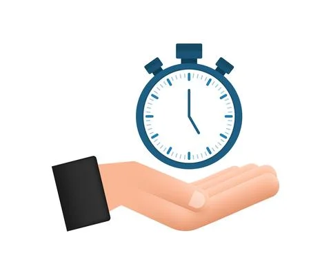Timer in hands on white background. Flat icon with timer. Business concept Illustrazione stock