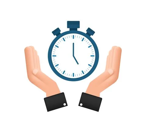Timer in hands on white background. Flat icon with timer. Business concept Stock Illustration