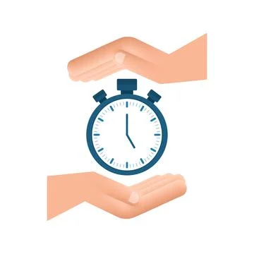 Timer in hands on white background. Flat icon with timer. Business concept イラスト素材