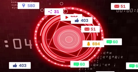 Timer hitting 00:01 initiating red rings pulsing while icons rushing Stock Footage 327965808