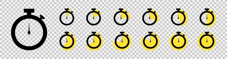 Timer icon set. Countdown timers. Stopwatch symbol on a transparent backgroun Stock Illustration