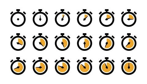 Timer icon set. Stopwatch countdown indicator template collection. Time wat.. Illustrazione stock