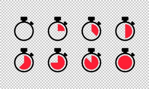 Timer icon set on transparent background. Stopwatch symbol. Countdown timers. Stock Illustration