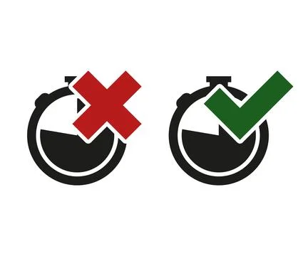 Timer icons with check mark and cross Stock Illustration
