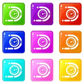 Timer icons set 9 color collection Illustrazione stock